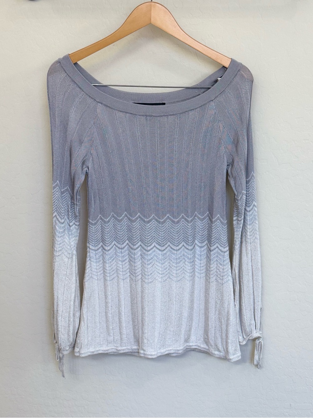 White House Black Market Ombre Chevron Knit Sweater Metallic Grey Size S